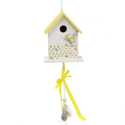 Floristik24 Casetta decorativa per uccelli da appendere giallo-bianco 12 cm