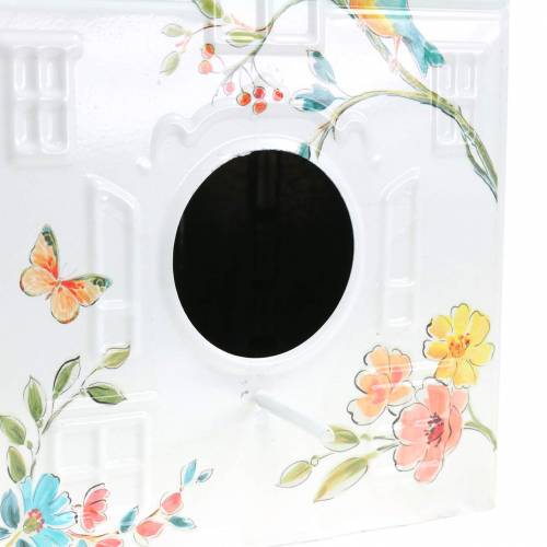 Floristik24 Casetta decorativa per uccelli con fiori metallo bianco 25,5c×16×13,5cm