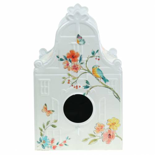 Casetta per uccelli decorativa con fiori in metallo bianco 25,5 c × 16 × 13,5 cm