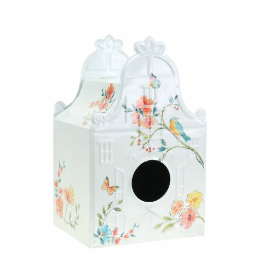 Floristik24 Casetta decorativa per uccelli con fiori metallo bianco 25,5c×16×13,5cm