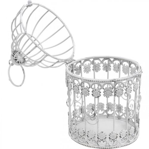 Floristik24 Deco Voliera Shabby Bianco Gabbia per Uccelli Decorazione in Metallo Ø10cm H17cm