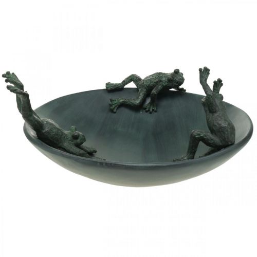 Floristik24 Abbeveratoio per uccelli con rane, abbeveratoio per uccelli effetto metallo verde, antracite aspetto antico Ø28,5cm H13,5cm