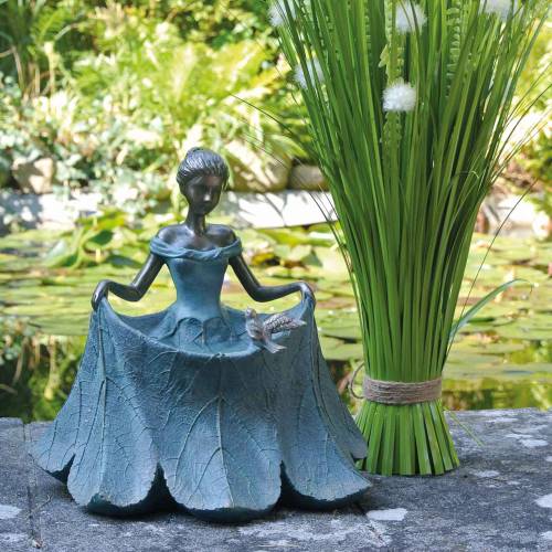 Prodotto Figura del giardino del bagno degli uccelli ragazza in abito floreale H33,5 cm