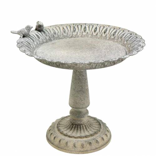 Floristik24 Bagno per uccelli su base in metallo grigio, bianco lavato Ø28,3 cm H26,5 cm