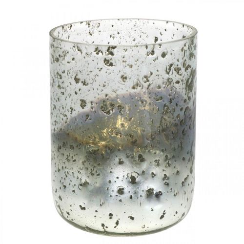 Floristik24 Candela in vetro bicolore vaso lanterna trasparente, argento H14cm Ø10cm