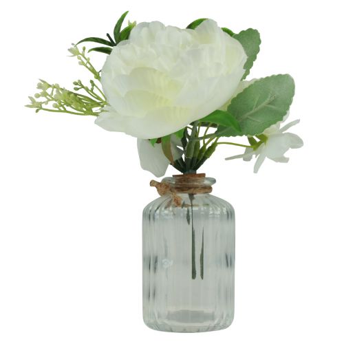 Floristik24 Decorazione da tavolo peonia bianca in vaso di vetro artificiale 20 cm