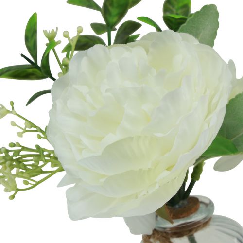 Floristik24 Decorazione da tavolo peonia bianca in vaso di vetro artificiale 20 cm