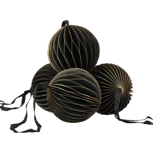 Prodotto Palline a nido d'ape Palline natalizie a nido d'ape oro nero Ø7cm 4 pezzi