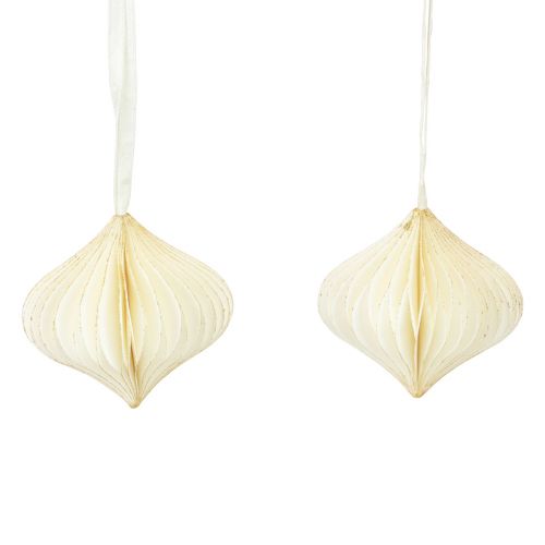 Floristik24 Palline a nido d&#39;ape Palline a nido d&#39;ape cipolla oro bianco Ø8cm 4 pz
