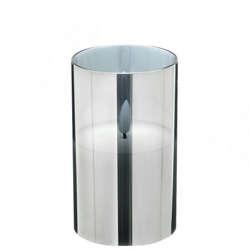Floristik24 Candela LED festiva in vetro argentato, vera cera, bianco caldo, timer, a batteria Ø7,3 cm H12,5 cm