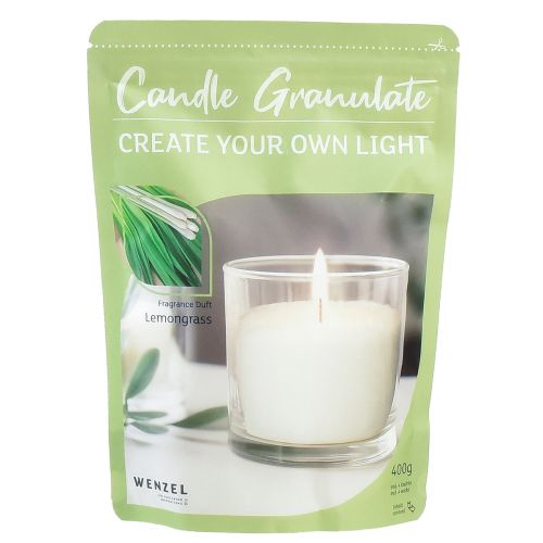 Prodotto Candela in granuli di cera sabbia stoppino profumo citronella 400g