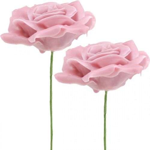 Floristik24 Rose in cera rose decorative cera rosa Ø8cm 12 pz