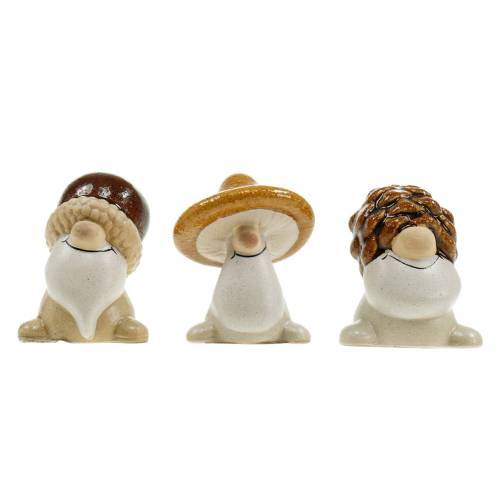 Floristik24 Set di figurine in ceramica gnomi della foresta frutti autunnali 6 - 6,3 cm marrone / giallo 3 pezzi