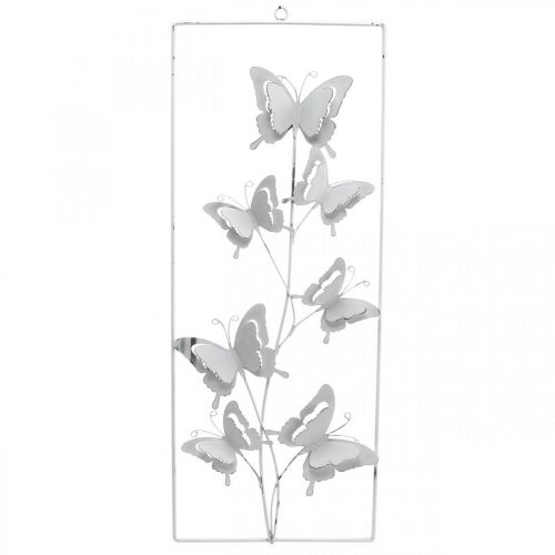 Farfalla Hanging Art Spring Metallo Wall Art Shabby Chic Bianco Argento H47.5cm