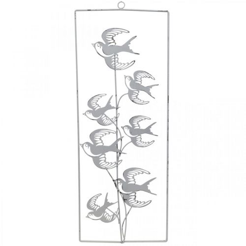 Floristik24 Decoro rondine, decorazione murale in metallo, uccellini bianchi da appendere, argento shabby chic H47,5 cm