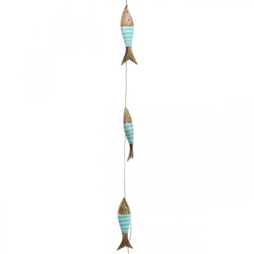 Appendiabiti decorativo marittimo pesce in legno per appendere turchese L123 cm