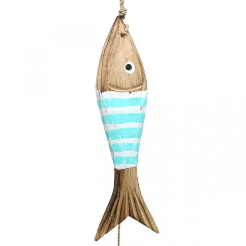 Floristik24 Appendiabiti decorativo marittimo pesce in legno per appendere turchese L123 cm