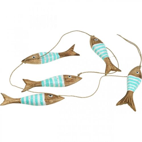 Floristik24 Appendiabiti decorativo marittimo pesce in legno per appendere turchese L123 cm