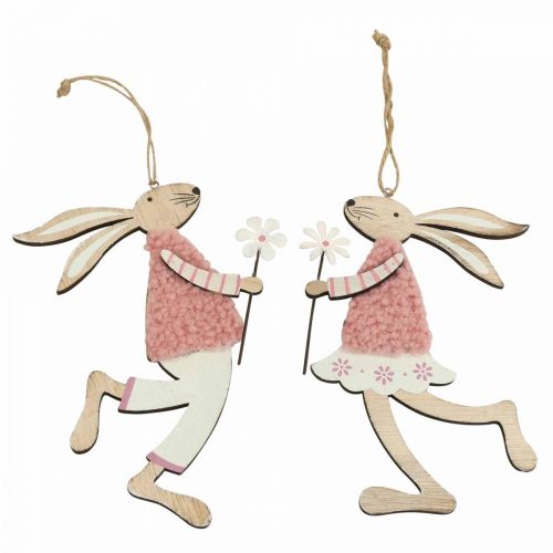 Floristik24 Decorazione murale Coniglio di Pasqua da appendere in legno rosa 14×19,5 cm 4 pz