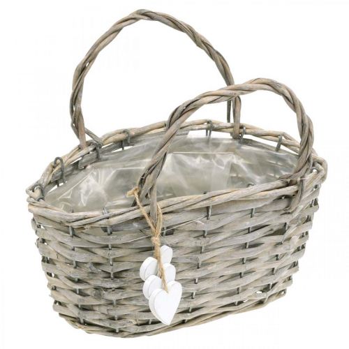 Floristik24 Cesto per piante con decorazione a cuore, decorazione per matrimonio, cesto per piantare, stile country H20,5 L23cm