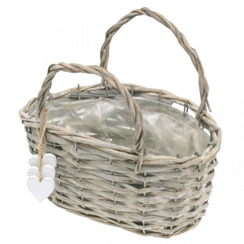 Floristik24 Cesto per piante con decorazione a cuore, decorazione per matrimonio, cesto per piantare, stile country H20,5 L23cm