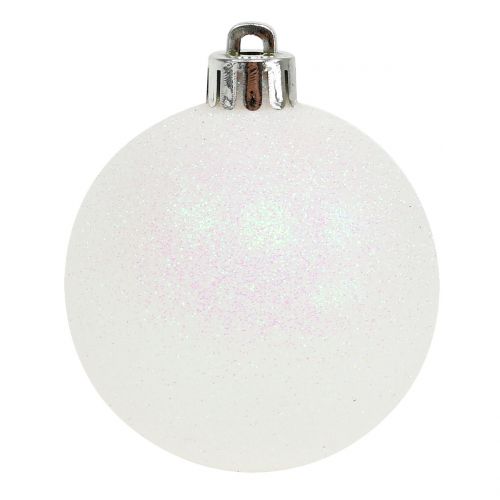 Floristik24 Palla di Natale bianca iridescente Ø3,5cm - Ø5,5cm 30 pezzi