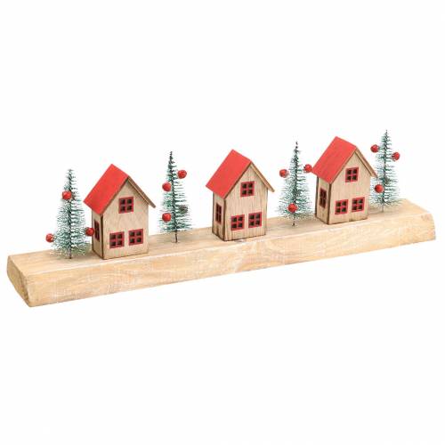 Floristik24 Villaggio di Natale con illuminazione a LED naturale, legno rosso 40 × 10,5 × 7 cm