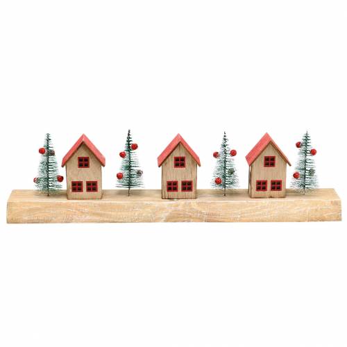 Floristik24 Villaggio di Natale con illuminazione a LED naturale, legno rosso 40 × 10,5 × 7 cm