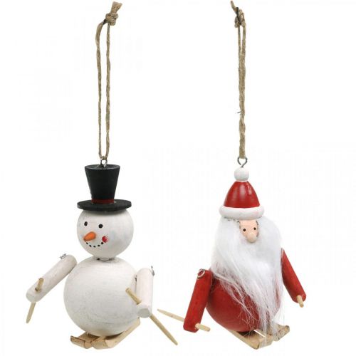 Prodotto Decorazioni per albero di Natale in legno Babbo Natale e pupazzo di neve 11cm set di 2
