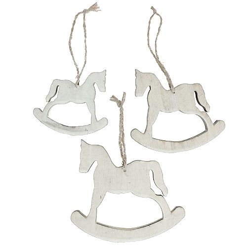 Decorazione natalizia cavallo a dondolo bianco lavato 12 cm 6 pezzi