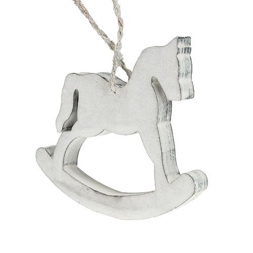 Floristik24 Decorazione natalizia cavallo a dondolo bianco lavato 12 cm 6 pezzi