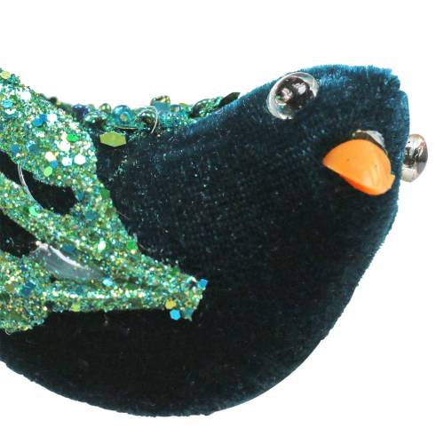 Floristik24 Addobbo natalizio merlo con clip blu, glitter assortiti 3pz