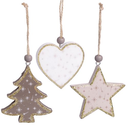 Prodotto Ciondolo natalizio stella albero cuore in legno 6,5/7 cm 6 pz