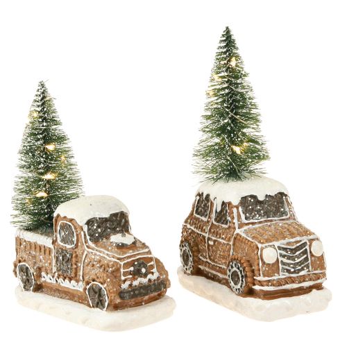Floristik24 Auto di Natale con albero di Natale a LED in marrone bianco 2 pezzi