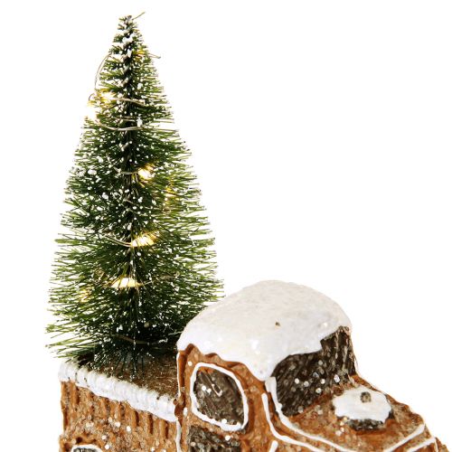 Floristik24 Auto di Natale con albero di Natale a LED in marrone bianco 2 pezzi
