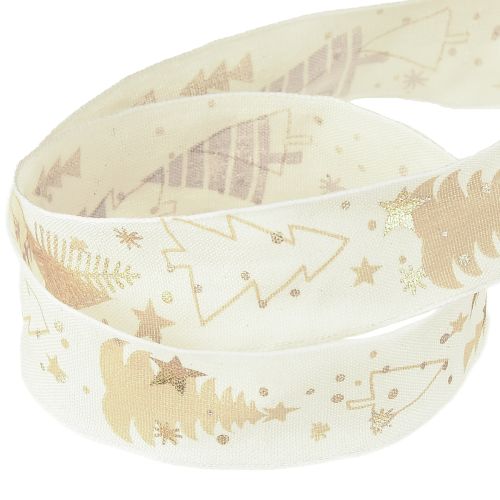 Prodotto Nastro natalizio crema oro abeti 25mm 15m