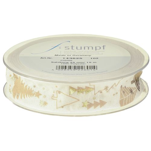 Prodotto Nastro natalizio crema oro abeti 25mm 15m