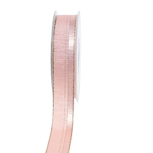 Floristik24 Nastro natalizio rosa chiaro con bordo dorato 25mm 20m