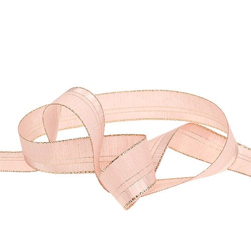 Floristik24 Nastro natalizio rosa chiaro con bordo dorato 25mm 20m