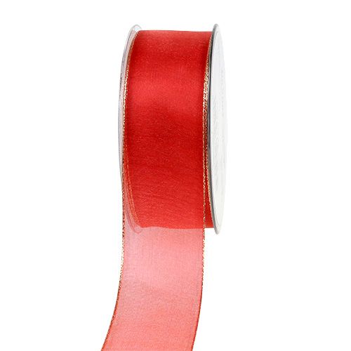 Floristik24 Nastro natalizio rosso con bordo dorato, malleabile 40mm 20m