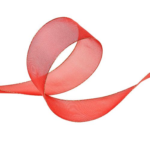 Floristik24 Nastro natalizio rosso con bordo dorato, malleabile 40mm 20m