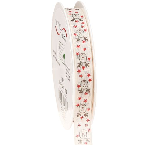 Nastro natalizio con renna bianco crema bordo robusto 15mm 18m