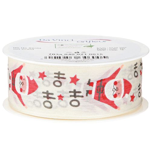 Prodotto Nastro natalizio con Babbo Natale in cotone crema 40mm 15m