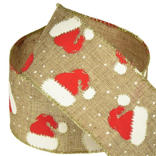 Prodotto Nastro natalizio con cappelli di Babbo Natale, marrone, 60 mm, 10 m