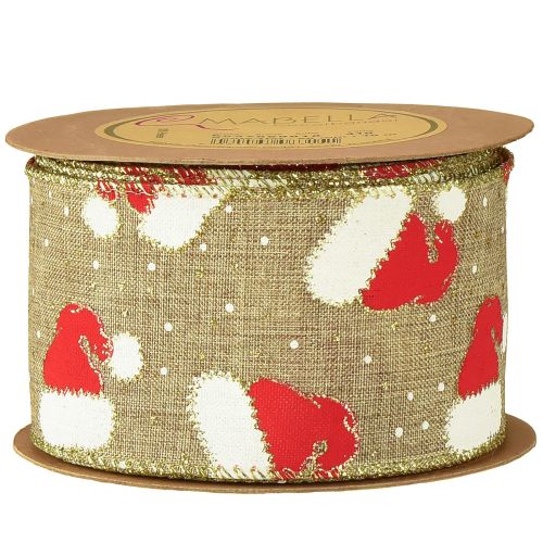 Prodotto Nastro natalizio con cappelli di Babbo Natale, marrone, 60 mm, 10 m