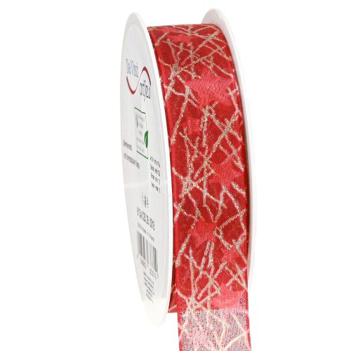 Prodotto Nastro natalizio con stelle rete rosso e oro 25mm 18m