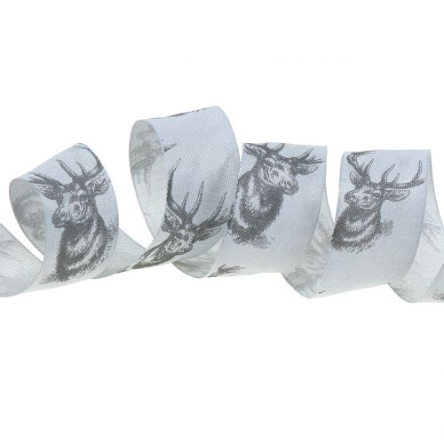 Floristik24 Nastro natalizio grigio con motivo cervo 40mm 20m