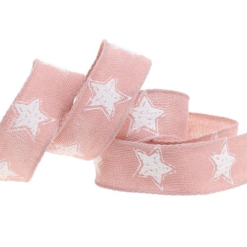 Floristik24 Nastro natalizio in lino con stella rosa 25mm 15m