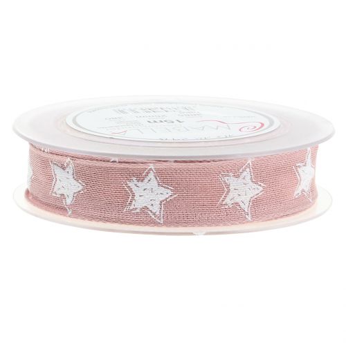 Floristik24 Nastro natalizio in lino con stella rosa 25mm 15m