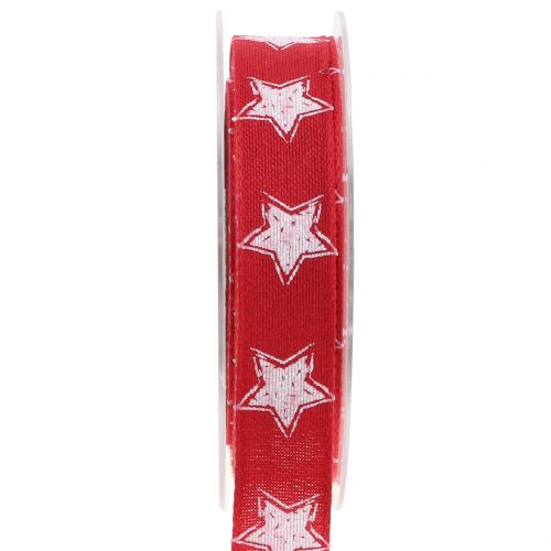 Floristik24 Nastro natalizio in lino con stella rossa 25mm 15m